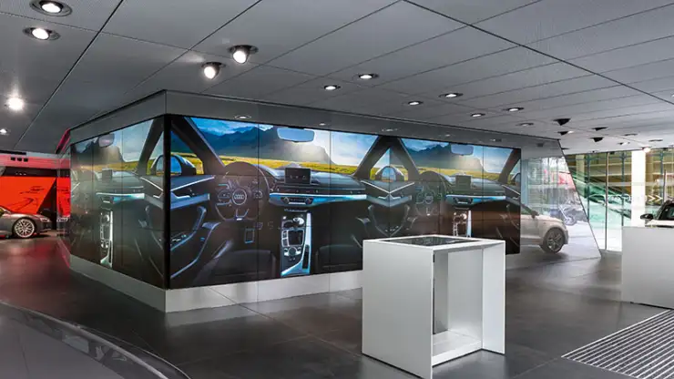 concept development - realization of a car showroom - Audi City Paris - power wall overview - car design paint table