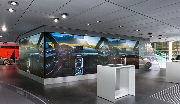 concept development - realization of a car showroom - Audi City Paris - power wall overview - car design paint table