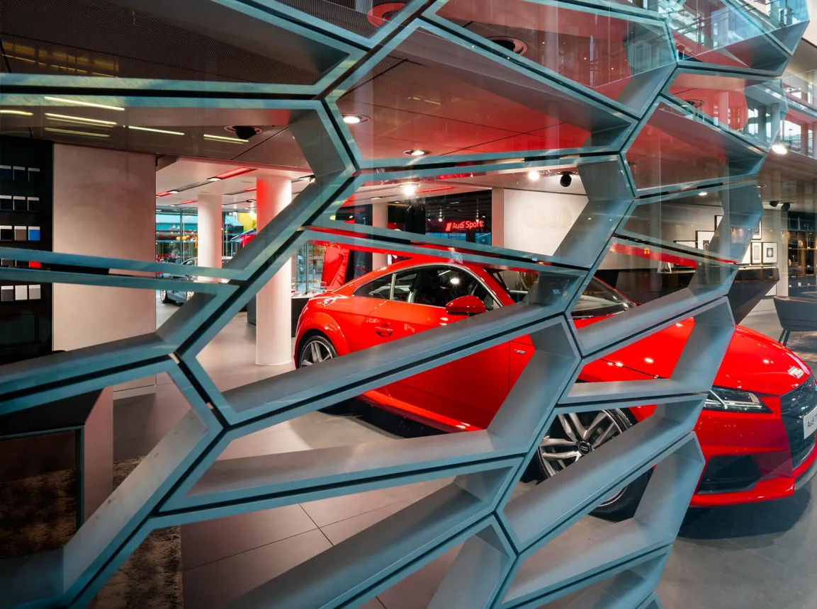 concept development - realization of a car showroom - Audi City Paris - combed wall detail