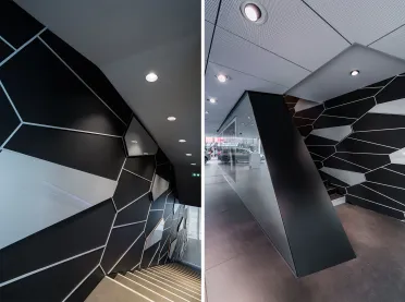 concept development - realization of a car showroom - Audi City Paris - details of wall design - comb pattern
