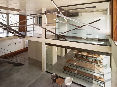 Office building - new construction - according to DGNB Platinum certification - gallery and lamp 'Mikado'
