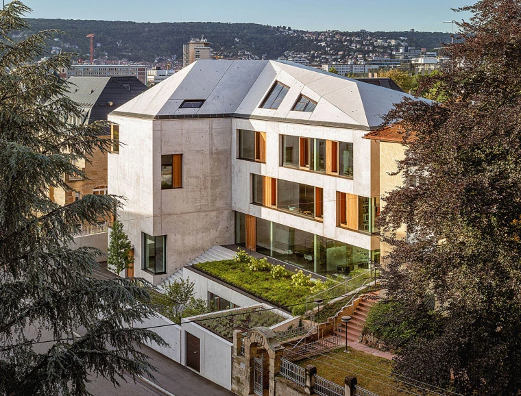 Office building - new construction - according to DGNB Platinum certification - view of the main road and Stuttgart