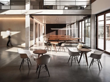 Office building - new construction - according to DGNB Platinum certification - indoor gallery and dining area