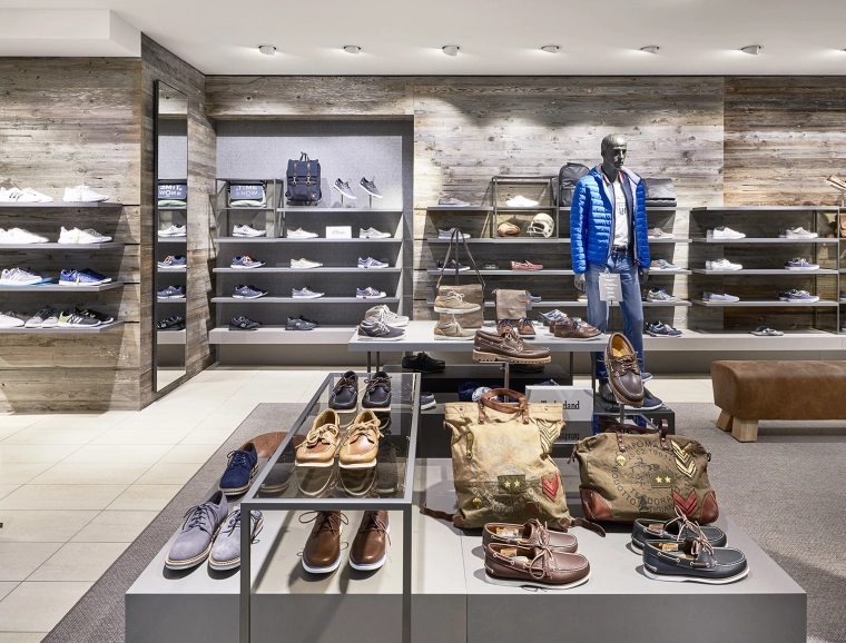 Shoe departments (men & women) at a department store - redesign - CJ Schmidt Husum - men area presentation table