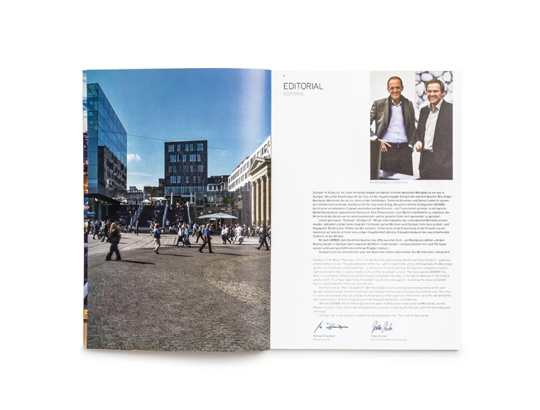 Graphic conception, art direction, editorial -Design, editorial concept - Retail Real Estate Report 2015 - by Colliers International Stuttgart - inside 1 editorial