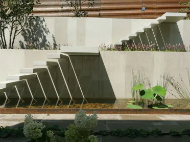 Single Family House Stuttgart - stairs - water details - outside plant