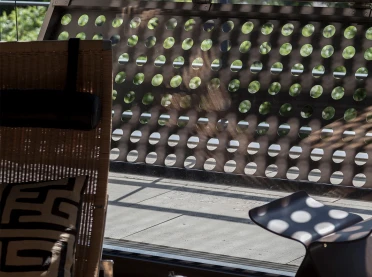 Single Family House Stuttgart - indoor - living area - external sun protector - perforated metal pattern - lighting - detail