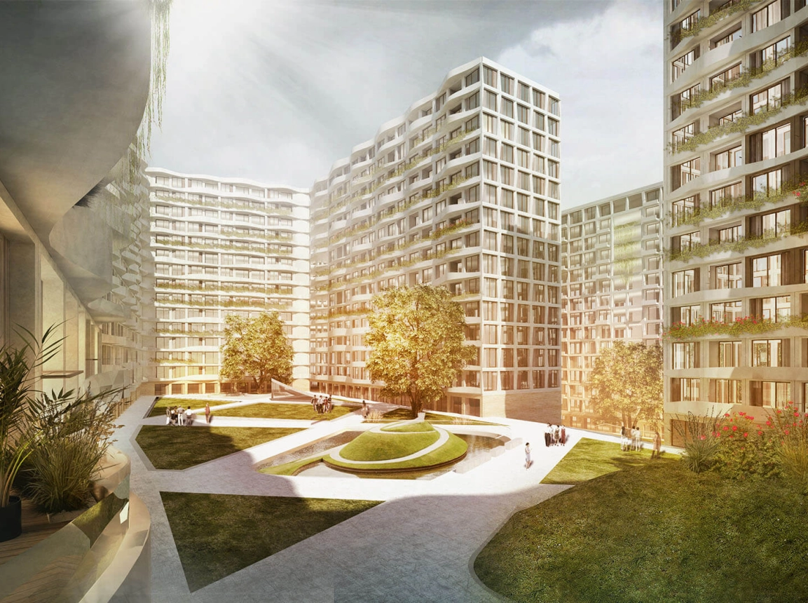 mixed-used complex - new construction - Hyderabad, India - rendering inner courtyard