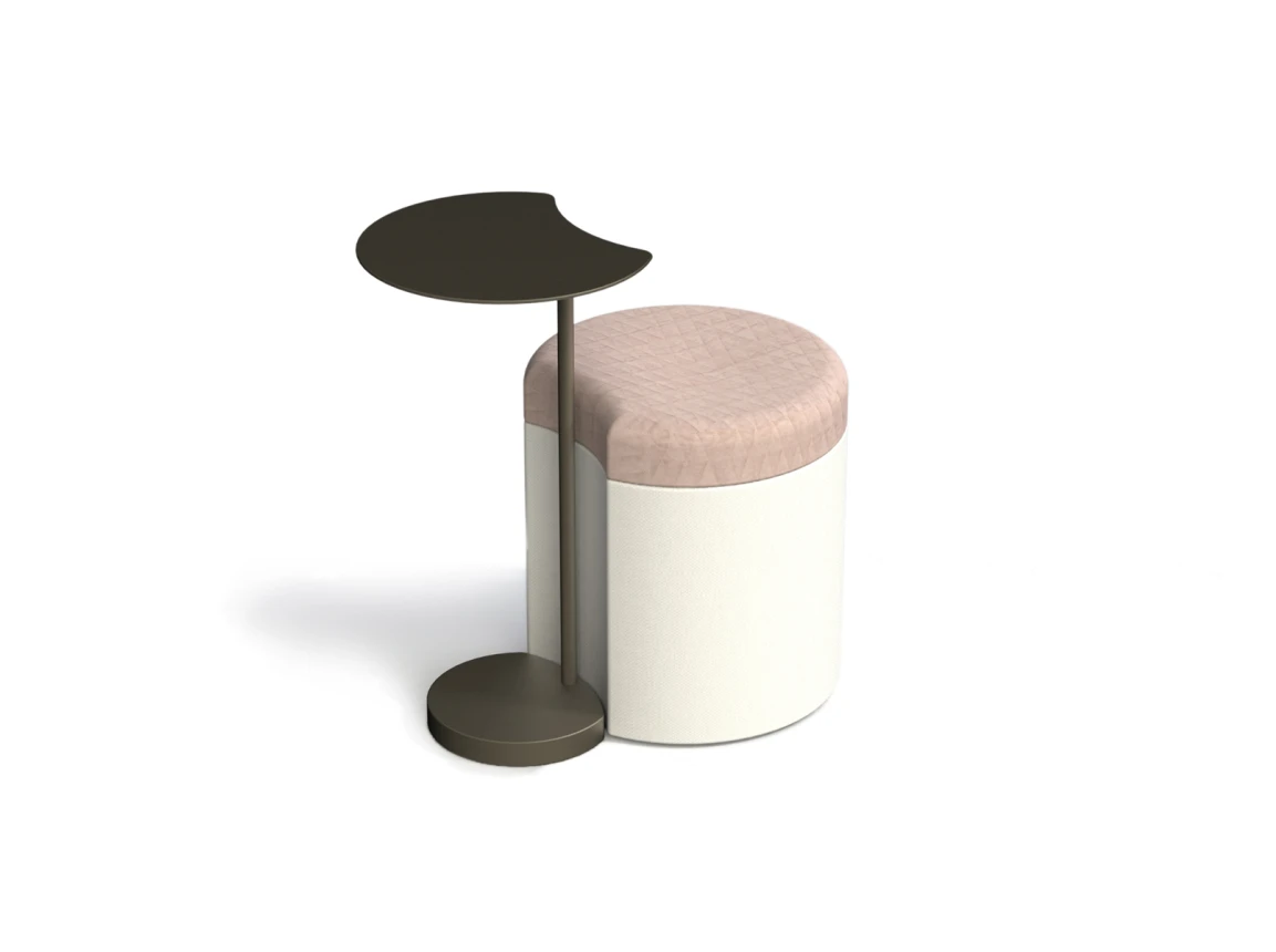 pouf - retail and fairs - product design - Henri - rendering of pouf with table complement