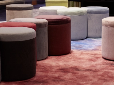 pouf - retail and fairs - product design - Henri - closeup of poufs in different colours