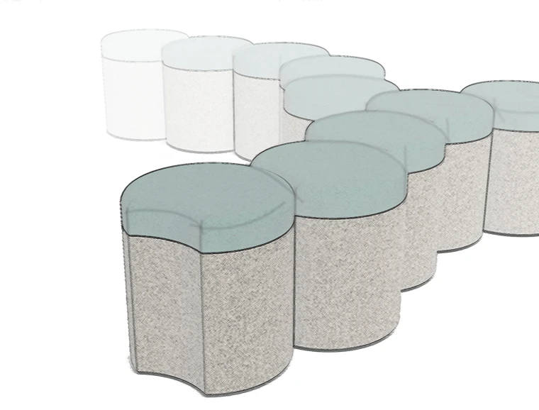 pouf - retail and fairs - product design - Henri - sketch of combined poufs
