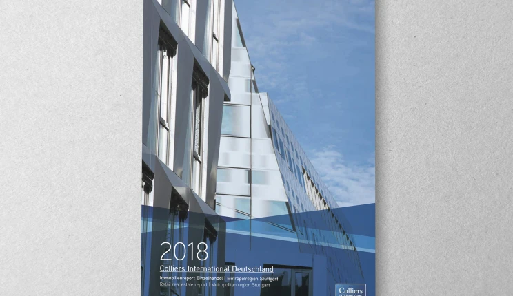 Design, editorial concept - Retail Real Estate Report 2018 - by Colliers International Stuttgart - cover page