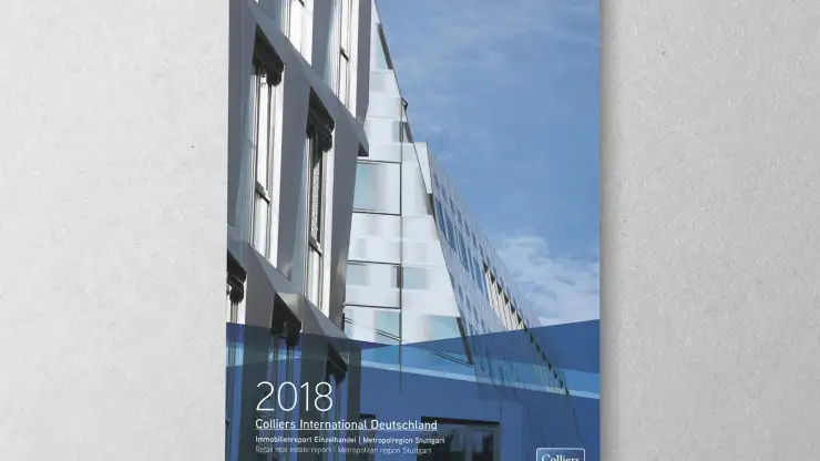 Design, editorial concept - Retail Real Estate Report 2018 - by Colliers International Stuttgart - cover page