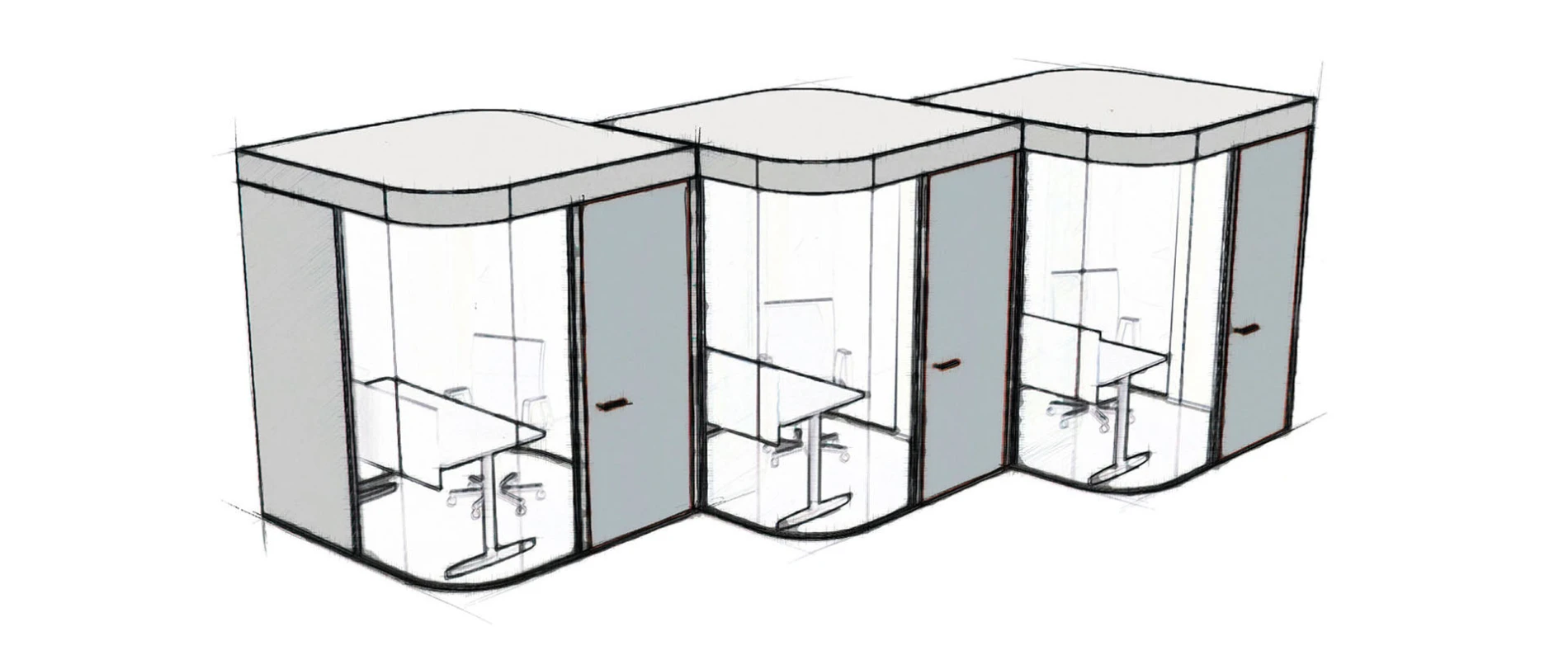 office system - room-in-room - Kubus I micro - sketch - 3 cells