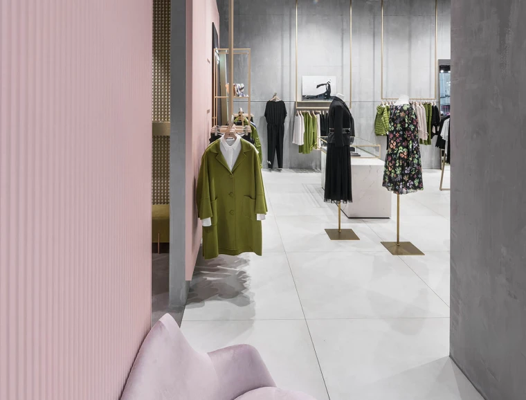 Flagship store - design and complete outfitting - Luisa Cerano Düsseldorf - view from the fitting area
