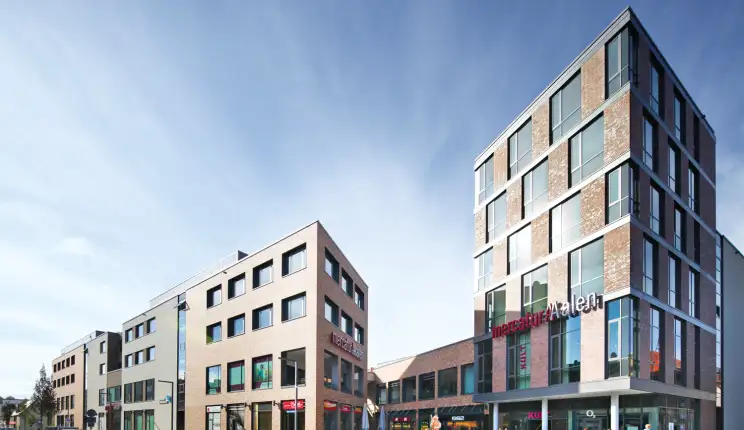 Design - permit approval planning - inner-city quarter - mercatura Aalen - areal overview - brick facades