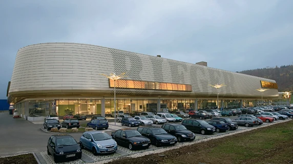 furniture store - new construction - facade design - Möbel Rieger Esslingen - area overview from outside