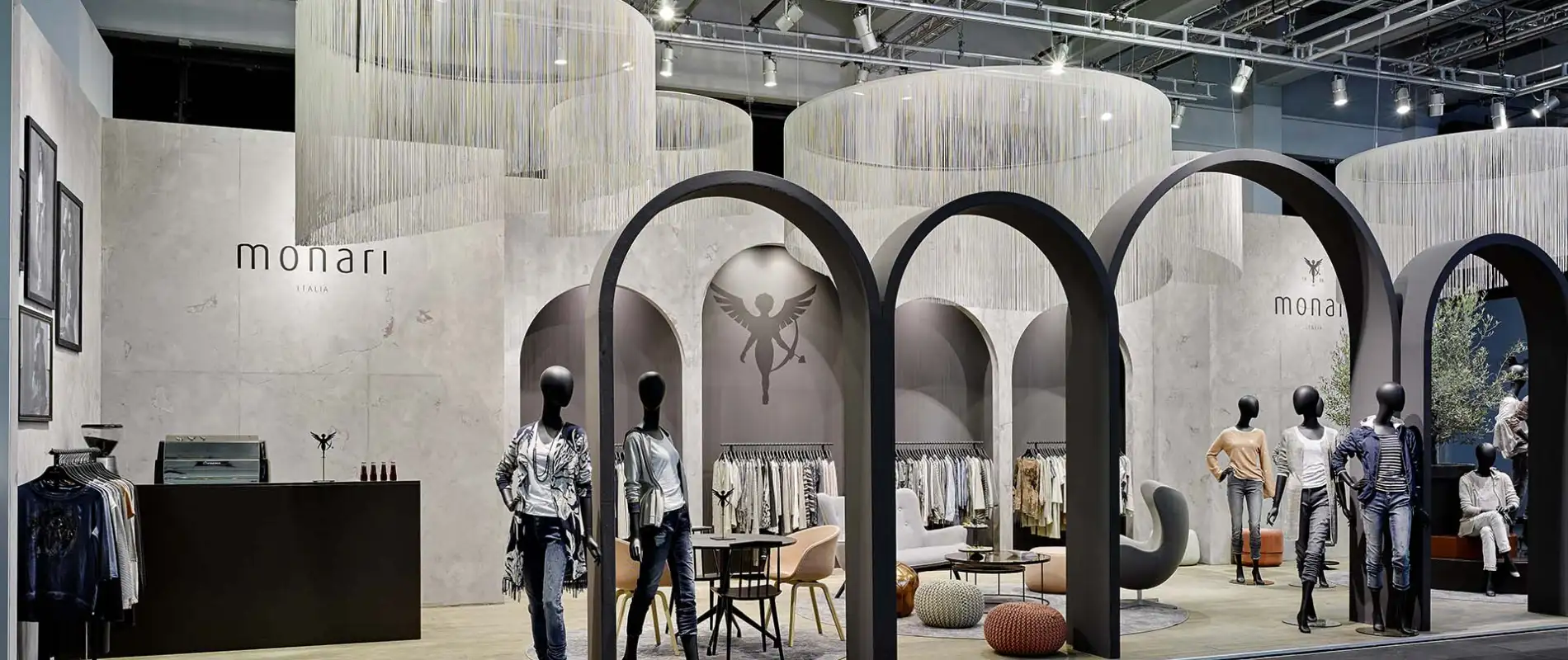 fair booth - concept and realisation - Monari Berlin - overview from outside - abstract arches