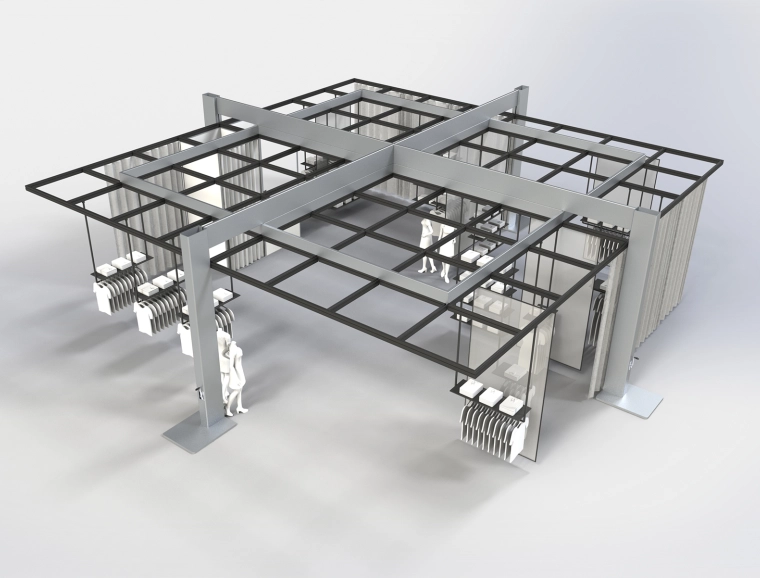 ceiling rail system - Multi-Lane - vitra - for trade office and fair - setup situation overview - rendering