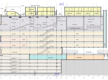 Mall - mixed-used with apartments, multiplex cinema and restaurants - Odel Mall Colombo - architectural cut
