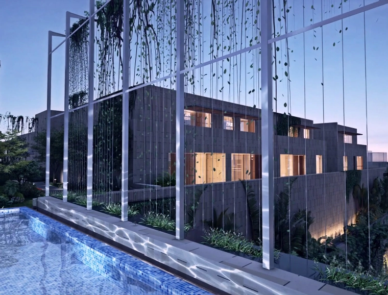 Mall - mixed-used with apartments, multiplex cinema and restaurants - Odel Mall Colombo -  rendering pool by night