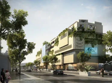 Mall - mixed-used with apartments, multiplex cinema and restaurants - Odel Mall Colombo - rendering main road