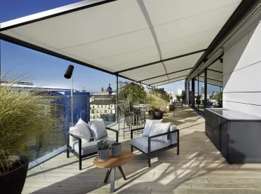 gourmet restaurant - new construction - Restaurant Opus V Mannheim - engelhorn - rooftop outdoor area - roof patio - roof terrace