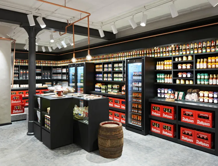 brewery fanshop - beer - conception and realization - Rothaus Grafenhausen -  products display wall