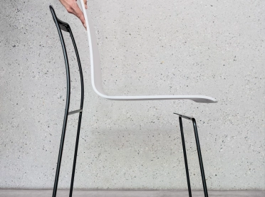 Skid-base chair - product design - product development - Spline - seating shell separated from steel tube