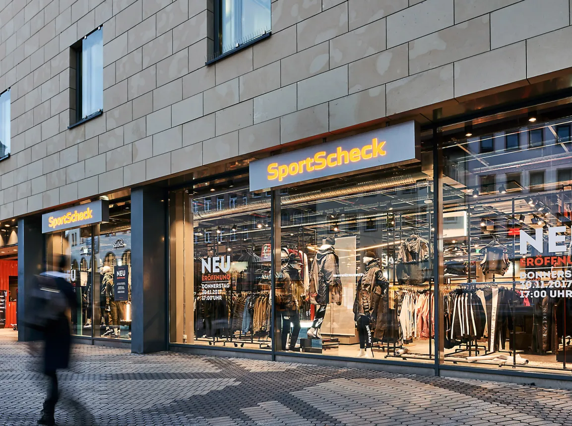 sports store - interior redesign - SportScheck Nuremberg - view on facade from outside
