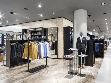 department store - new design - Stockmann Tapiola - mens clothing department - wood tiles - product display