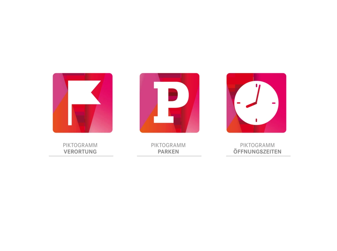 logo development - corporate design - guiding system - diverse implementations - corporate design - Südring Center - pictoram examples - parking - opening hours - places