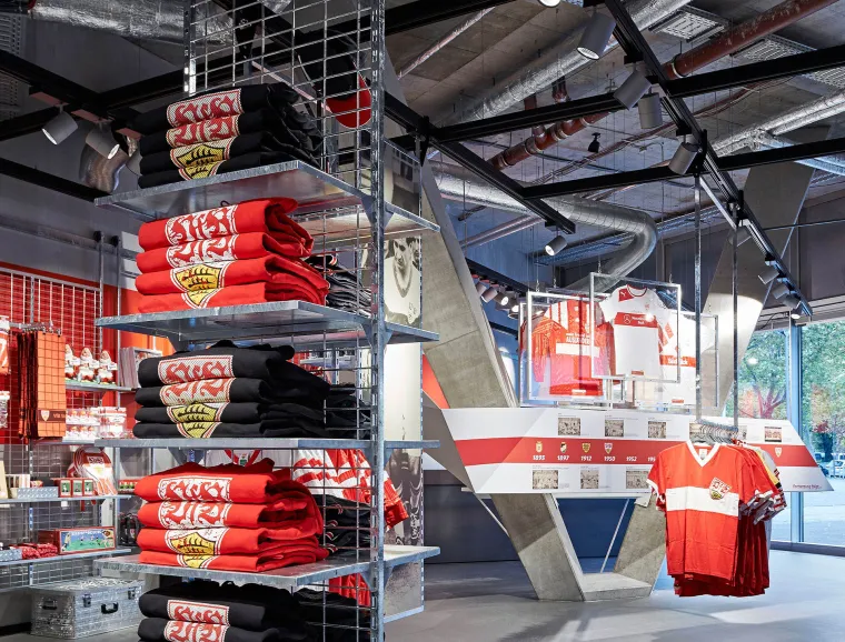 fan shop - soccer team - football team - reconception - realization - VfB Fan-Center - hanging display rack - detail