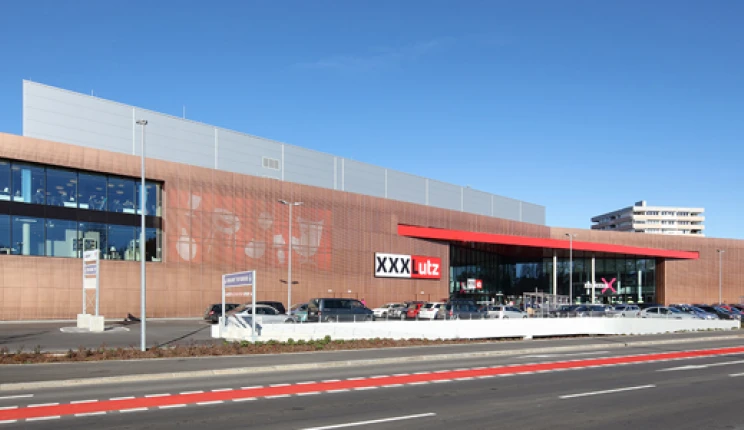 furniture store - new construction - XXXLutz Kempten - street view - copper facade