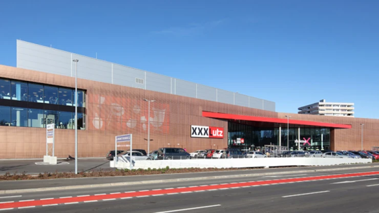 furniture store - new construction - XXXLutz Kempten - street view - copper facade